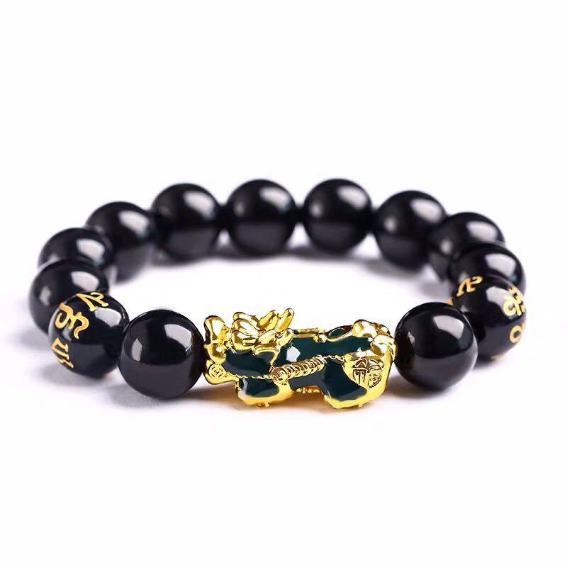 Buddhism Obsidian Stone Beaded Bracelet