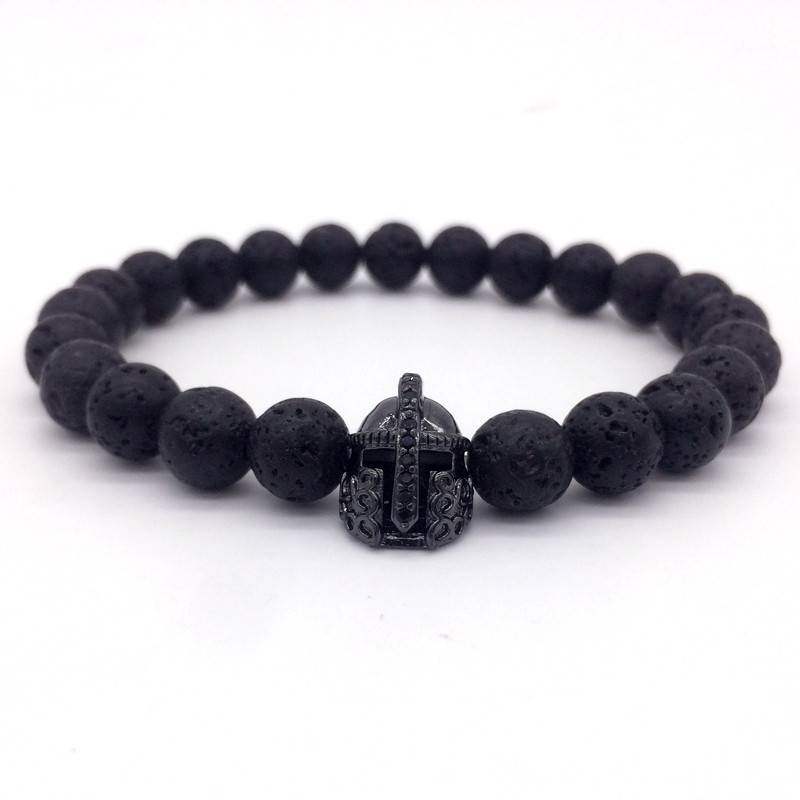 Lava Stone Beads Bracelet with Charm