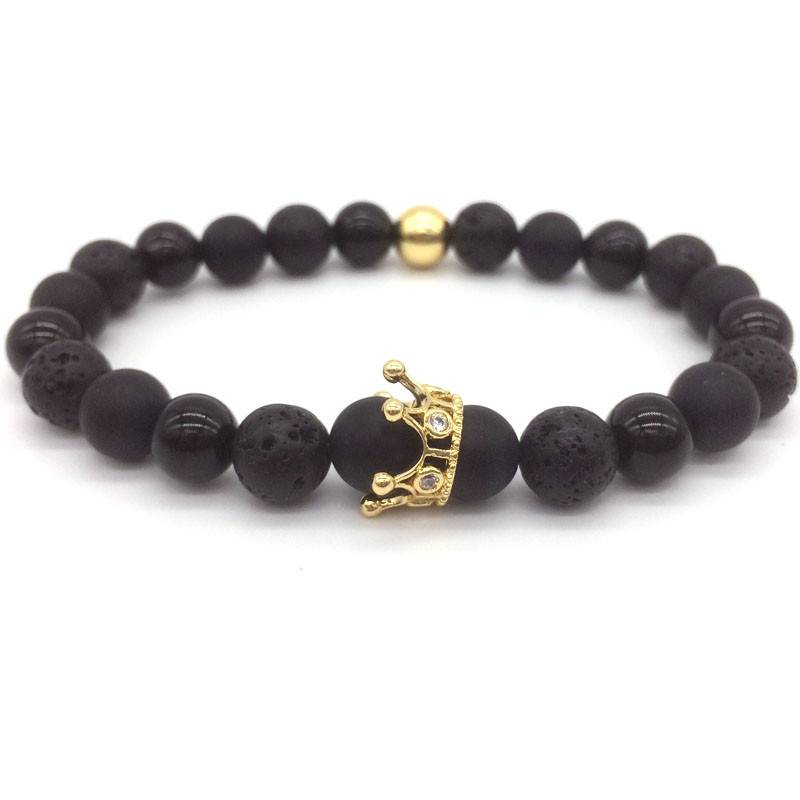 Lava Stone Beads Bracelet with Charm
