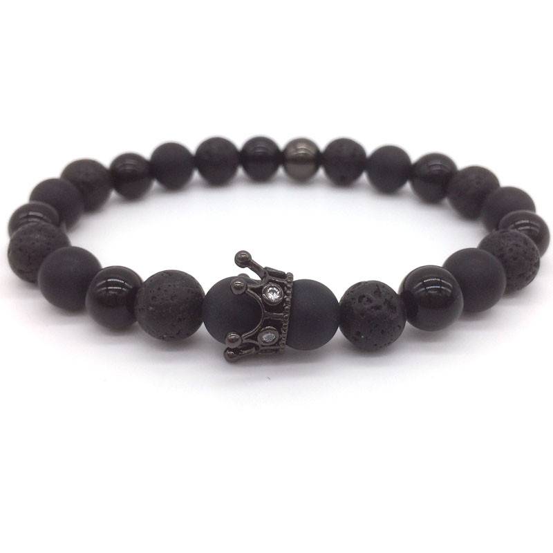 Lava Stone Beads Bracelet with Charm