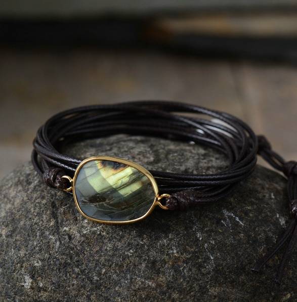 Women's Boho Style Labradorite Stone Wrap Bracelet