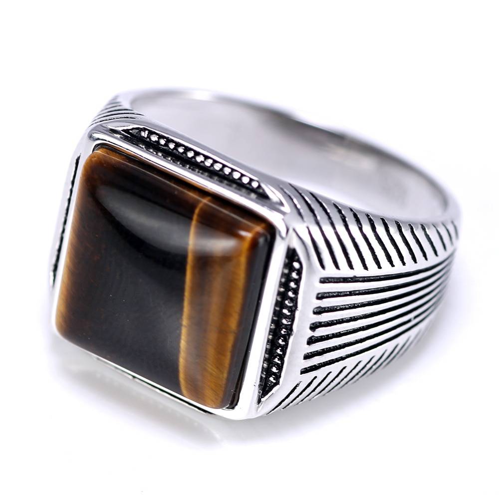 Men's Sterling Silver Ring with Tiger Eye Stone