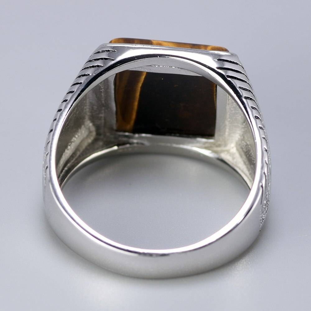 Men's Sterling Silver Ring with Tiger Eye Stone