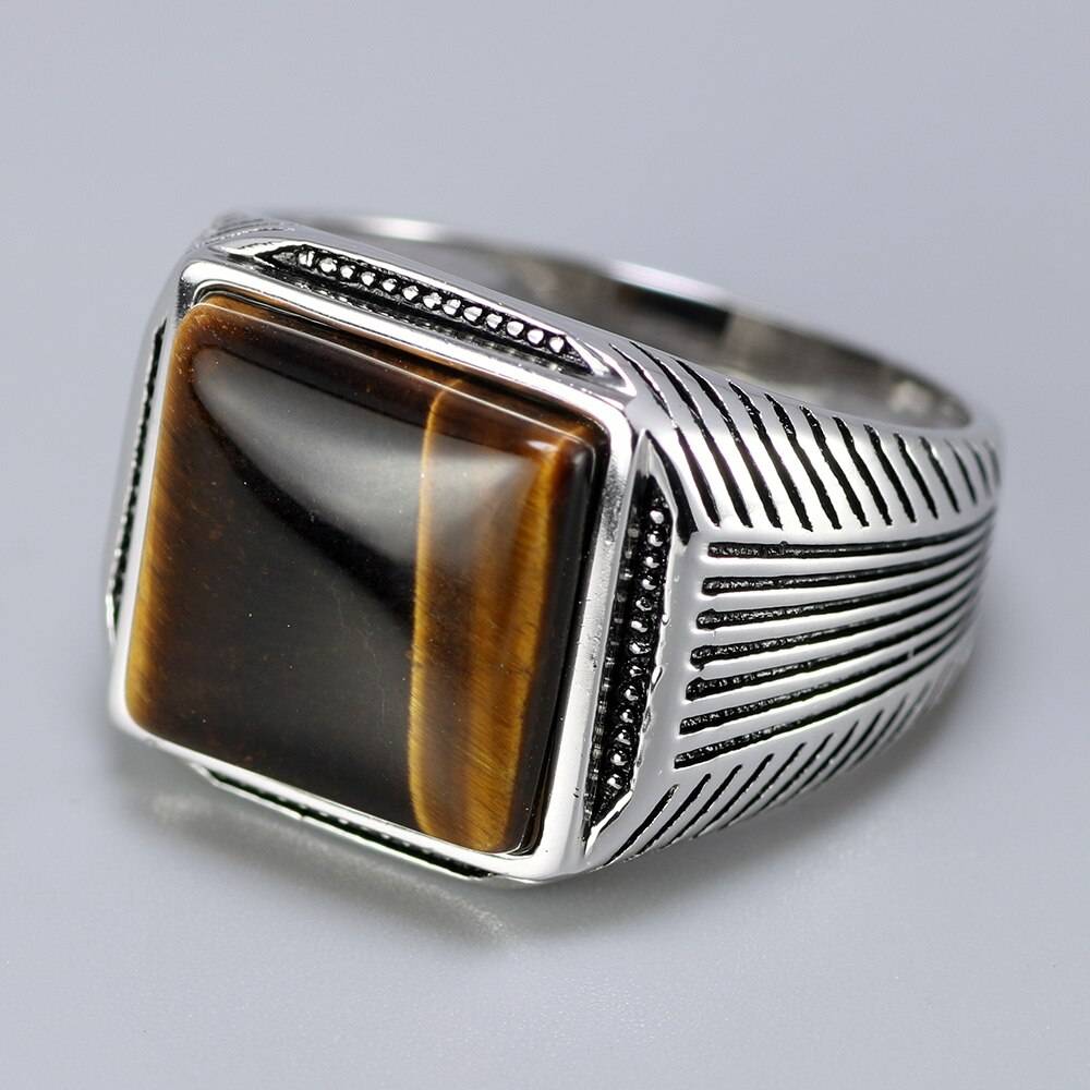 Men's Sterling Silver Ring with Tiger Eye Stone