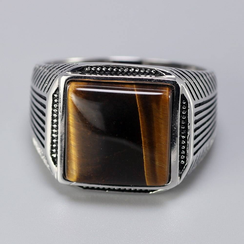 Men's Sterling Silver Ring with Tiger Eye Stone