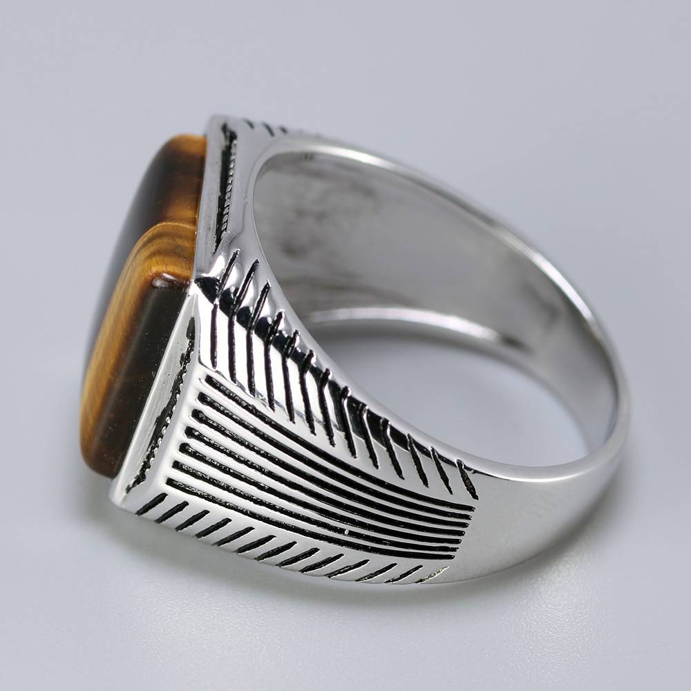 Men's Sterling Silver Ring with Tiger Eye Stone
