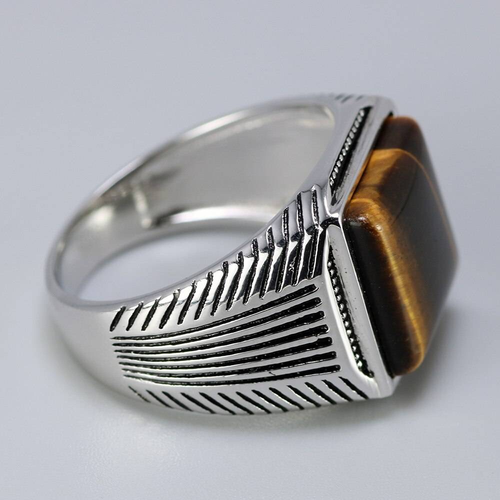Men's Sterling Silver Ring with Tiger Eye Stone