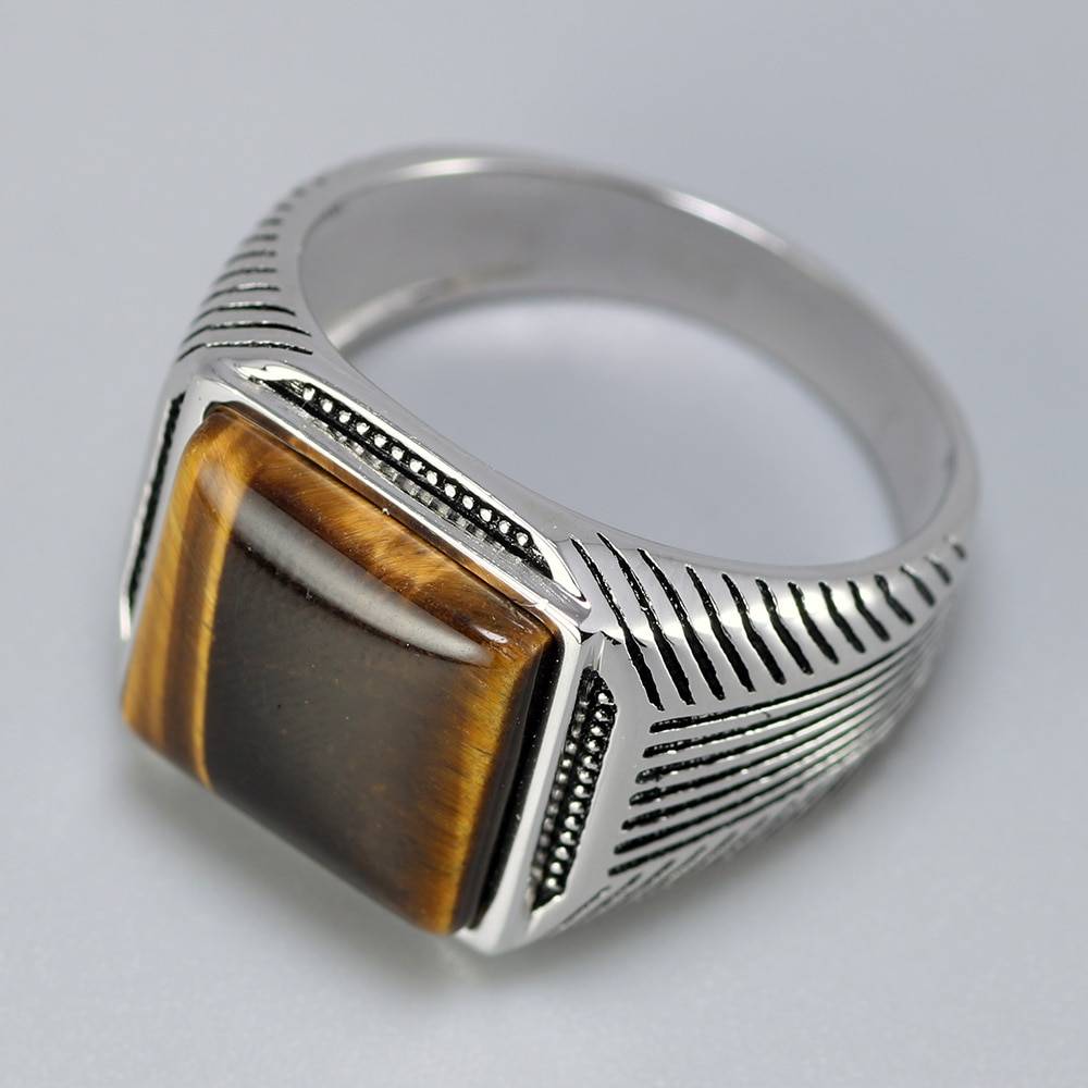 Men's Sterling Silver Ring with Tiger Eye Stone