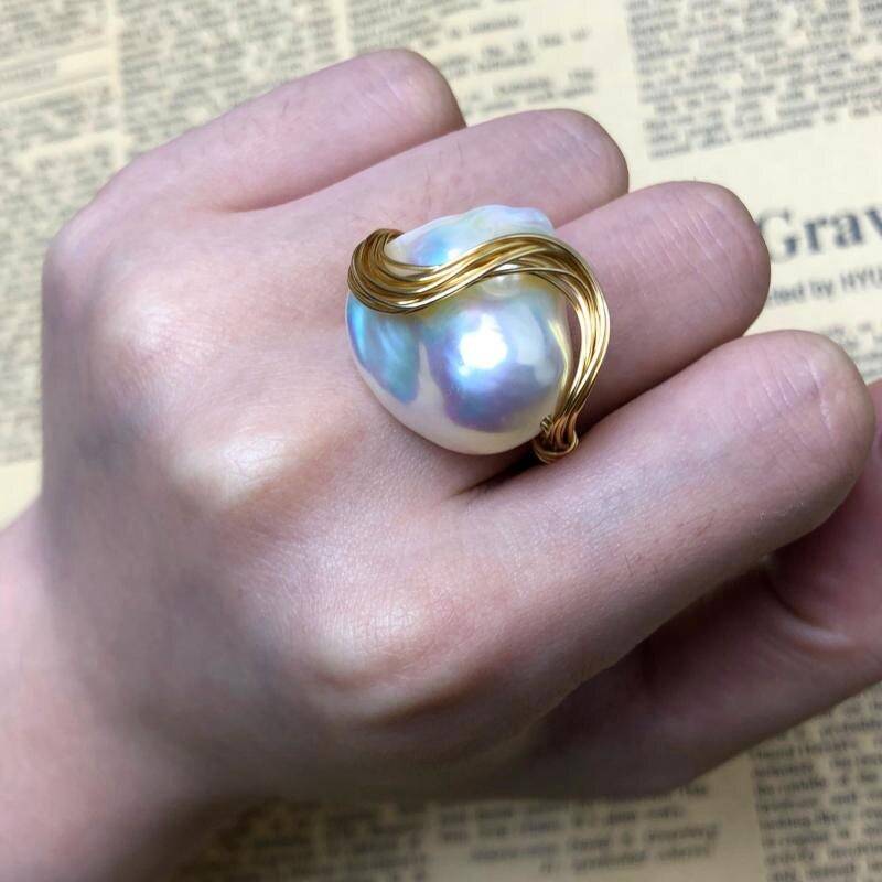 Sylish Handmade Natural Fresh Water White Pearl Ring for Women
