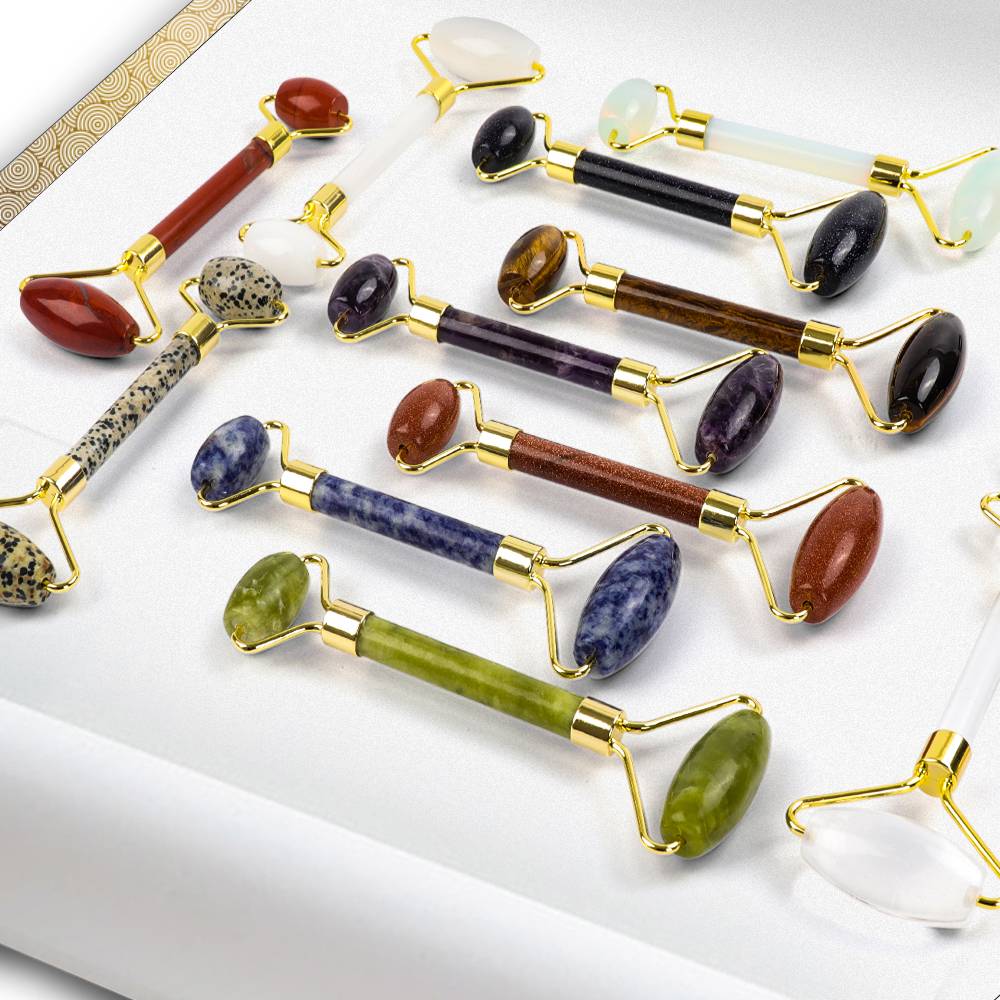 Colorful Massage Stone Roller with Gold Colored Handle Color : 1|2|3|4|5|6|7|8|9|10|11|12|13|14 Colorful Massage Stone Roller with Gold Colored Handle Color : 1|2|3|4|5|6|7|8|9|10|11|12|13|14