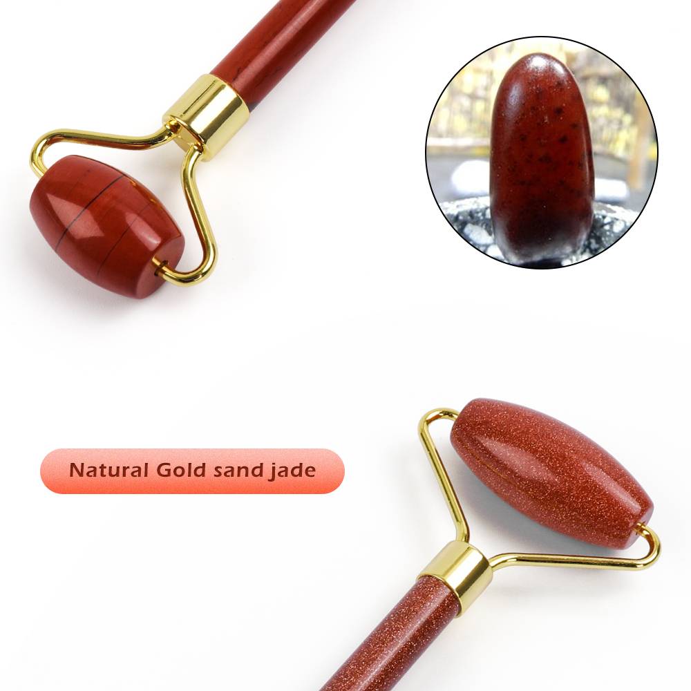 Colorful Massage Stone Roller with Gold Colored Handle