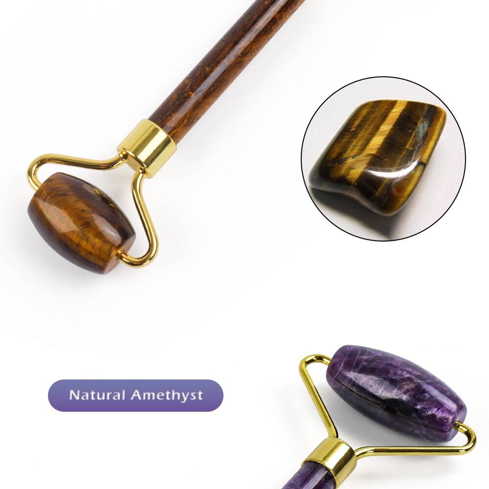 Colorful Massage Stone Roller with Gold Colored Handle