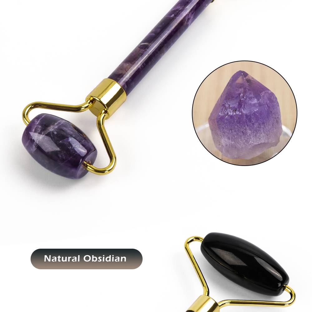 Colorful Massage Stone Roller with Gold Colored Handle