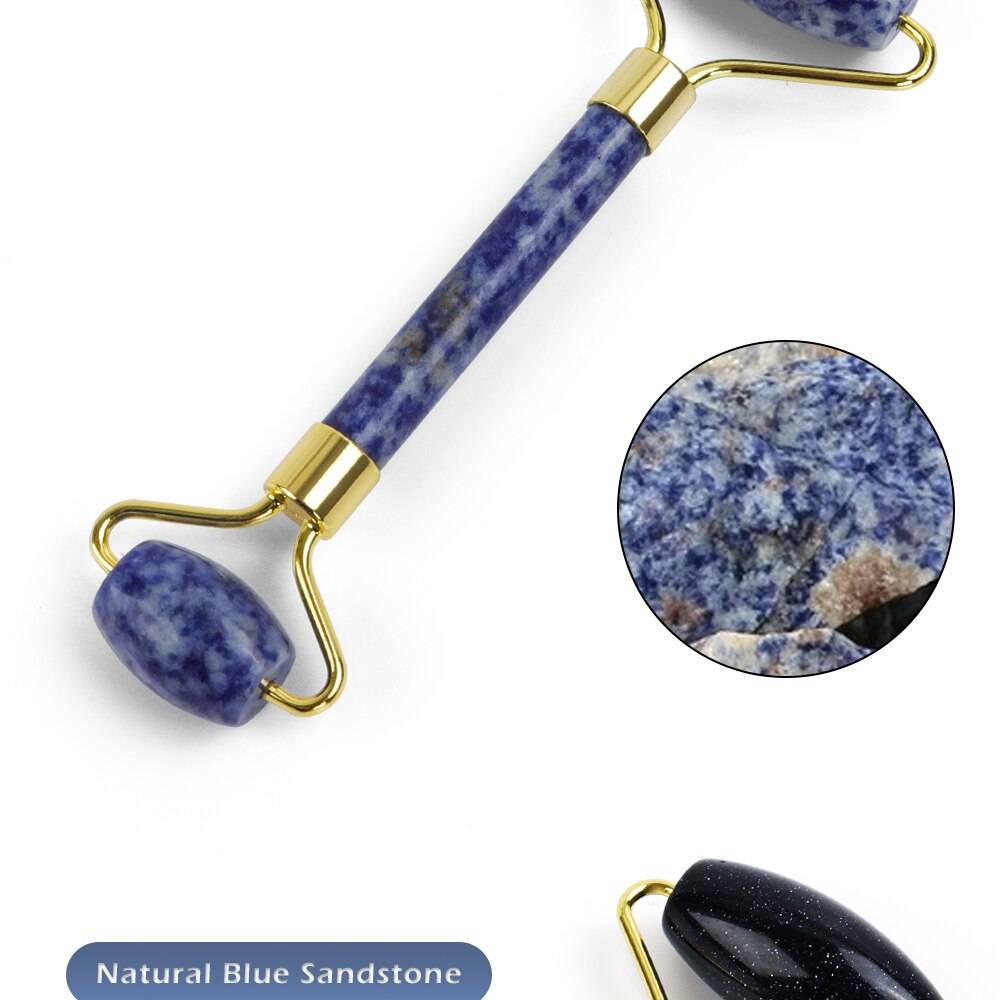 Colorful Massage Stone Roller with Gold Colored Handle