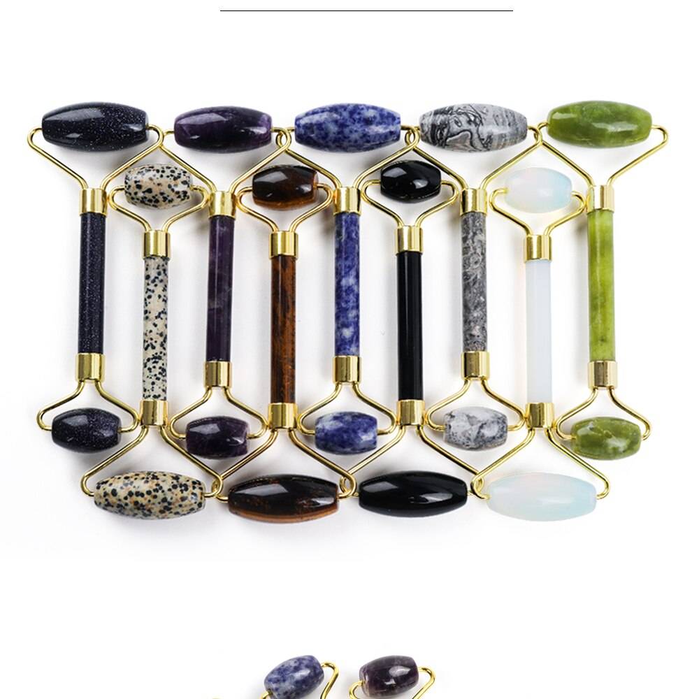 Colorful Massage Stone Roller with Gold Colored Handle
