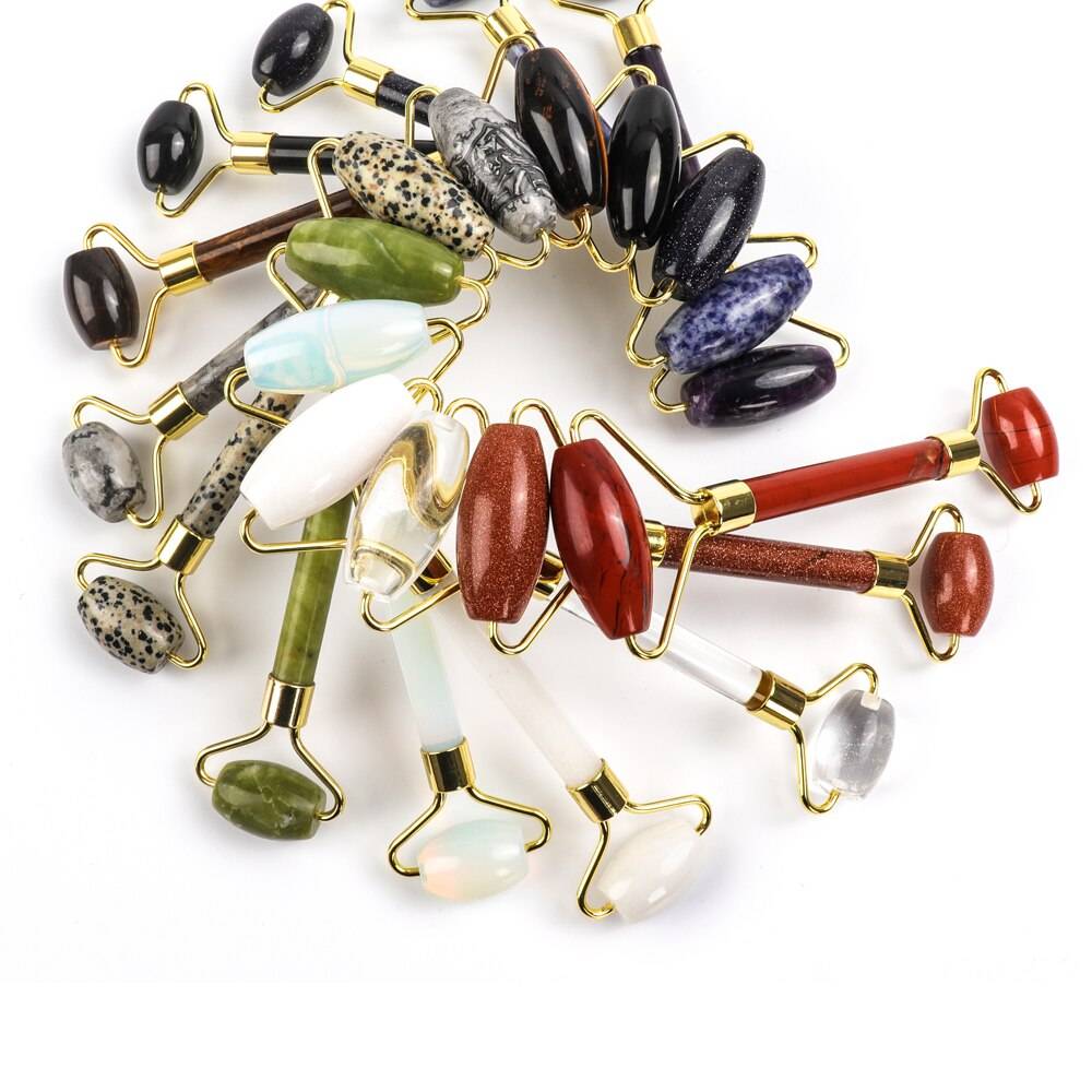 Colorful Massage Stone Roller with Gold Colored Handle