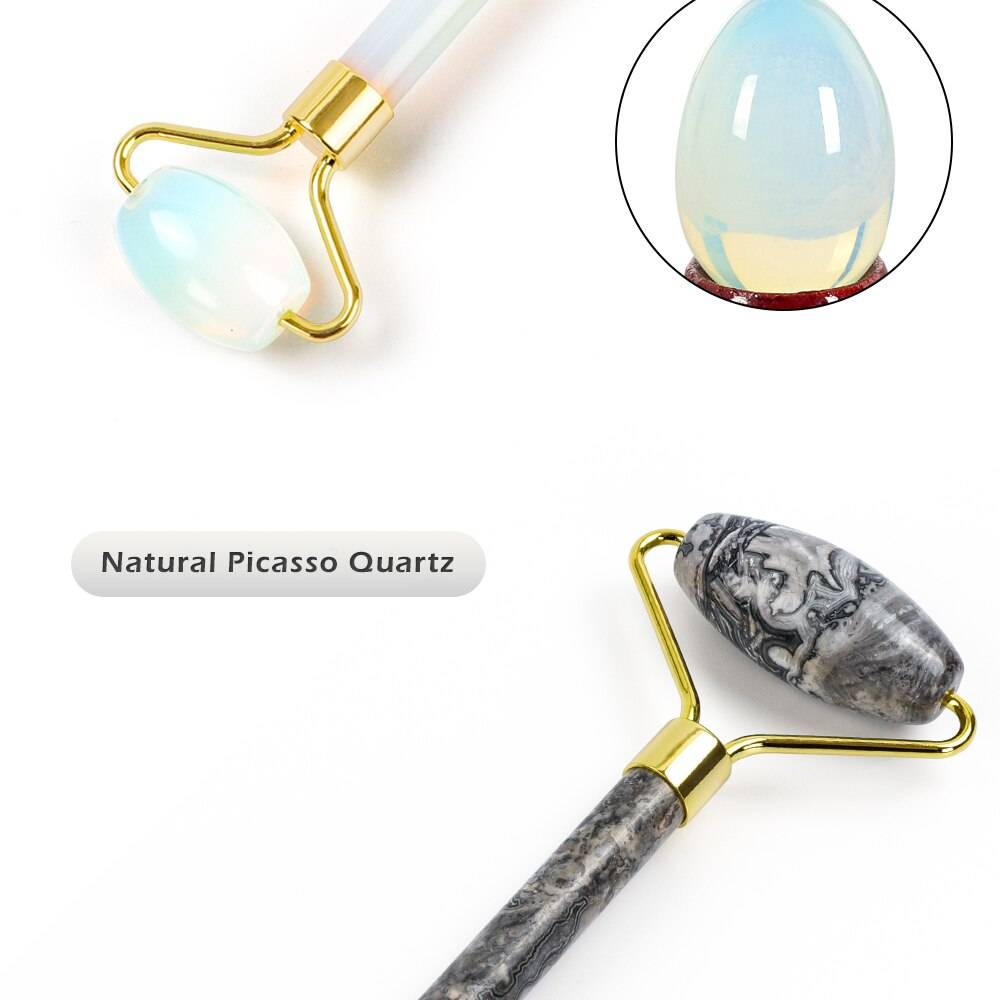 Colorful Massage Stone Roller with Gold Colored Handle