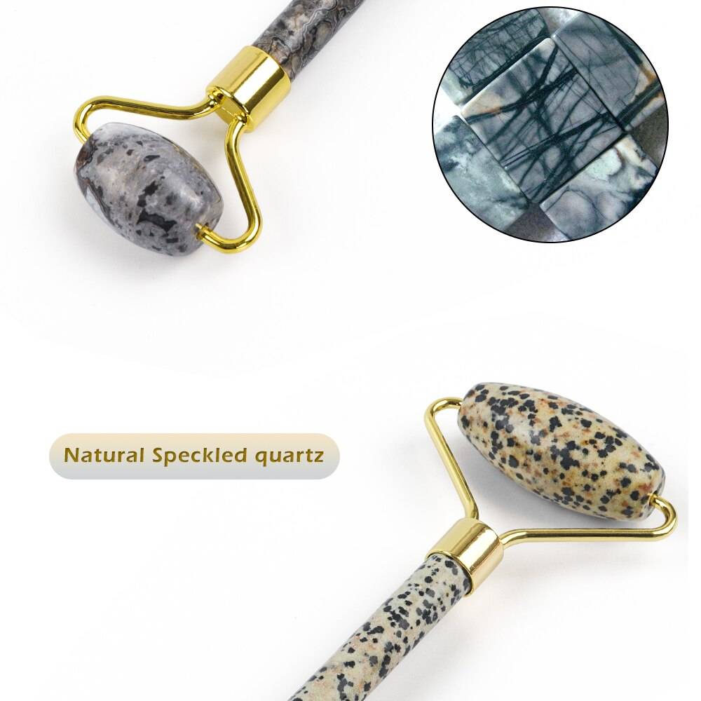 Colorful Massage Stone Roller with Gold Colored Handle